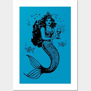 Mermaid Drinking Wine Posters and Art